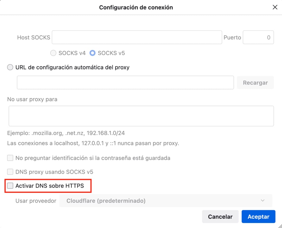 Configuraci&oacute;n de DNS sobre HTTPS en Firefox