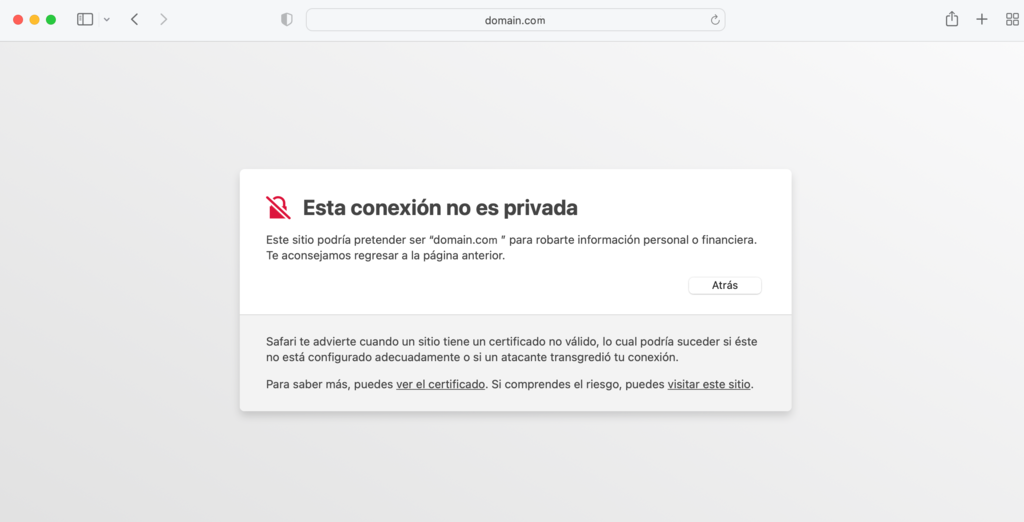 Error "Esta conexi&oacute;n no es privada" de Safari