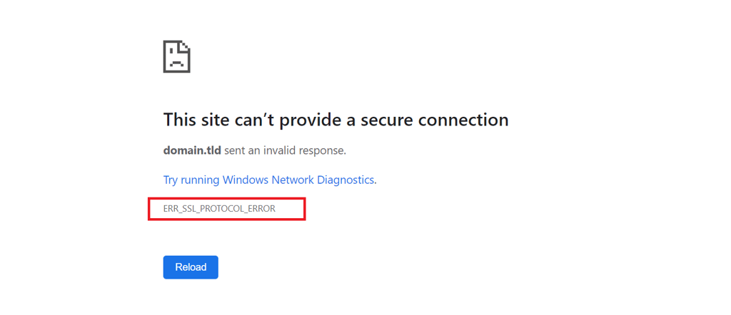 Mensaje de error como aparece en Google Chrome