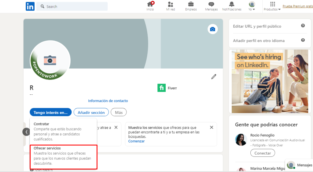 Pesta&ntilde;a para ofrecer servicios en Linkedin
