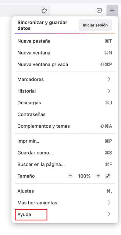 Men&uacute; de ayuda de Firefox