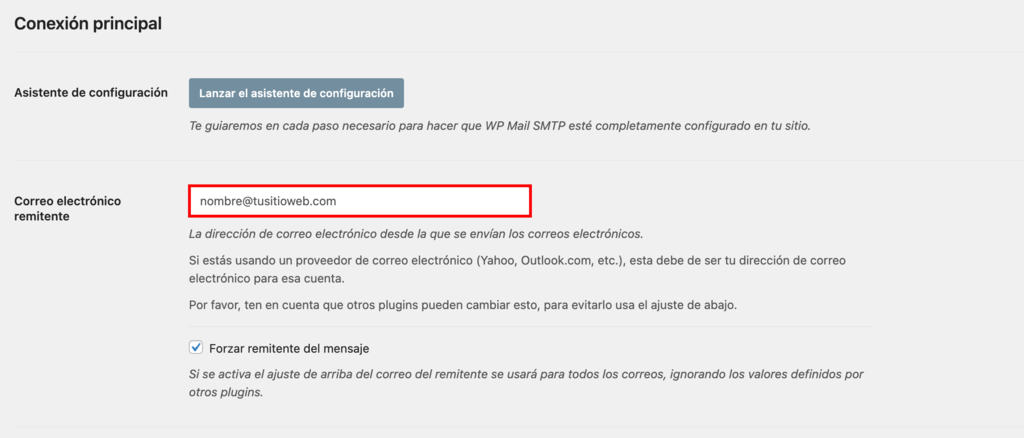 Configuraci&oacute;n SMTP de WP Mail