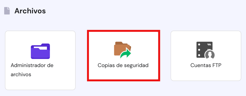 Secci&oacute;n de archivos de hPanel