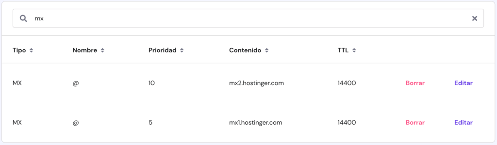 Editor de Zona DNS en hPanel