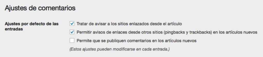 Ajustes de comentarios en WP