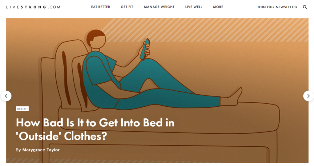 Página de inicio del sitio web de nutrición Livestrong