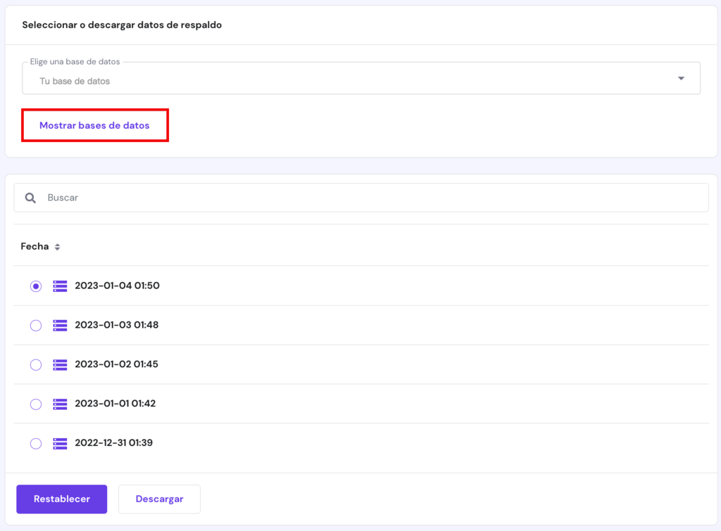 Copias de seguridad de la base de datos en hPanel