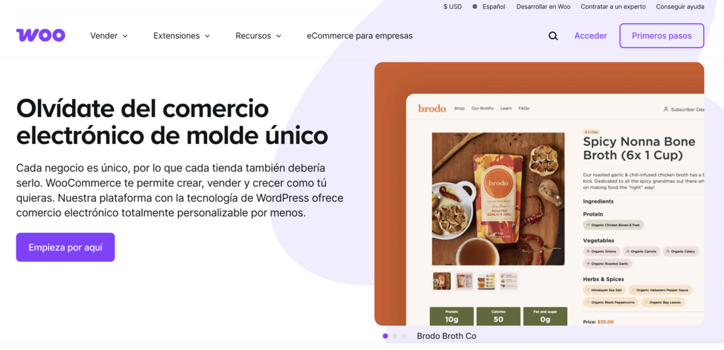 Página de inicio de WooCommerce
