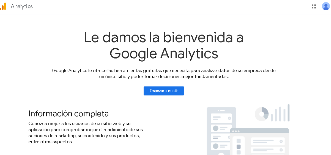 P&aacute;gina de inicio de Google Analytics