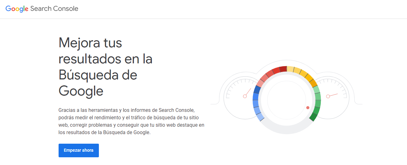 P&aacute;gina de inicio de Google Search Console