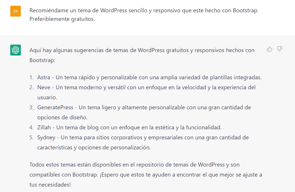 Ejemplo de uso de ChatGTP