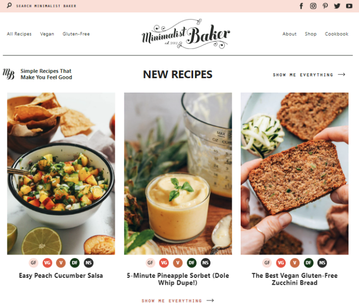 P&aacute;gina de inicio de Minimalist Baker
