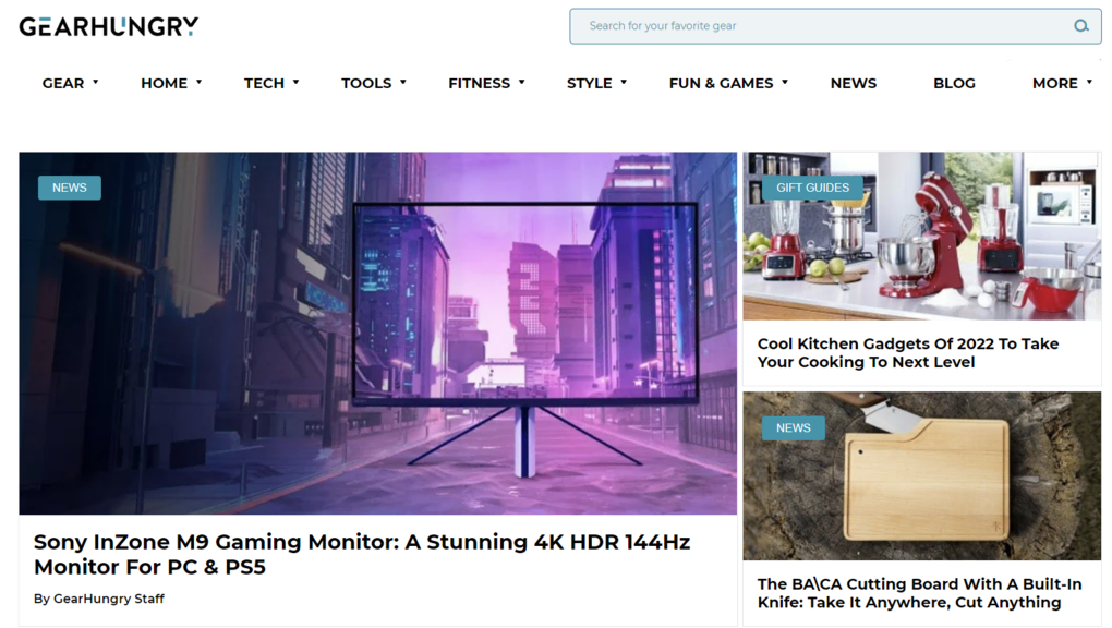 P&aacute;gina de inicio del sitio web de rese&ntilde;as GearHungry
