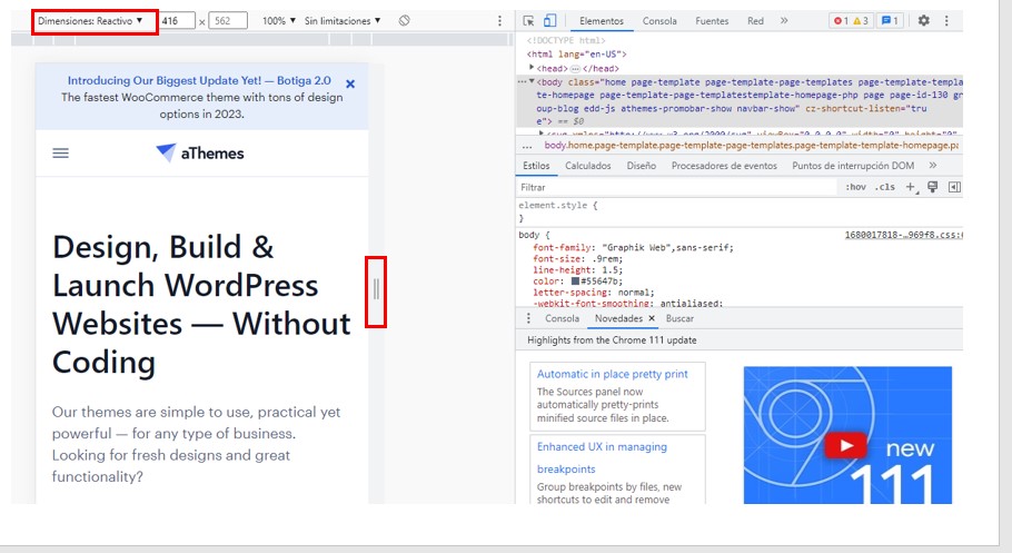 Visualizaci&oacute;n de la funci&oacute;n de inspeccionar un sitio web