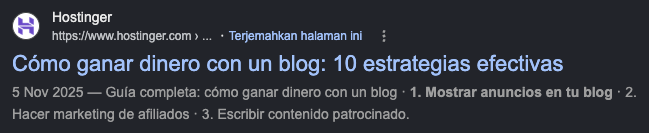 Ejemplo de un metat&iacute;tulo y una metadescripci&oacute;n en los resultados de b&uacute;squeda