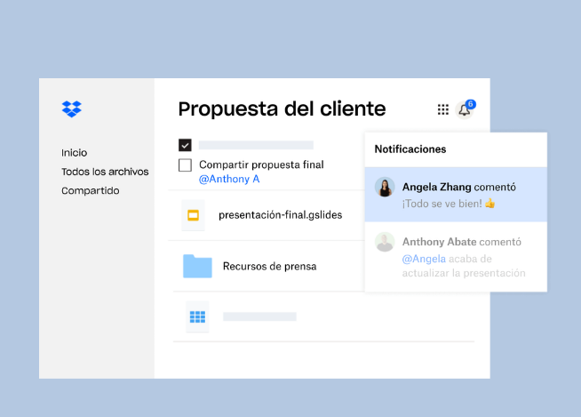 Página de inicio de Dropbox