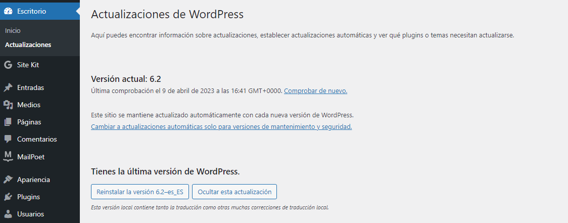 Actualizaciones de WordPress