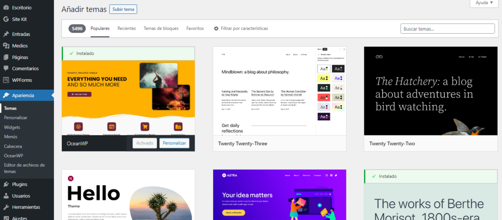 Añadir tema nuevo en WordPress