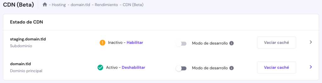La p&aacute;gina CDN Beta en hPanel