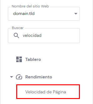El botón Page Speed en hPanel