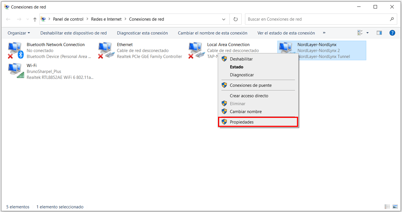 Conexiones de red de Windows