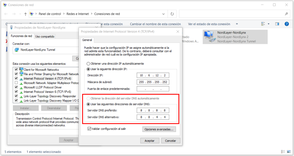 Propiedades de internet Protocol Version 4 en Windows
