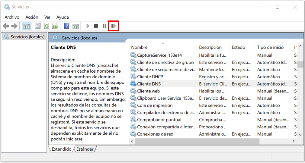 Ventana de Servicios de Windows
