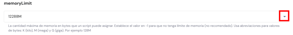 Límite de memoría den hPanel