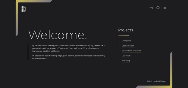 P&aacute;gina de inicio del portafolio de Ian Dunkerley