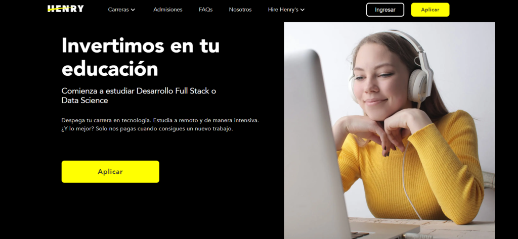 Página de inicio del sitio web Henry