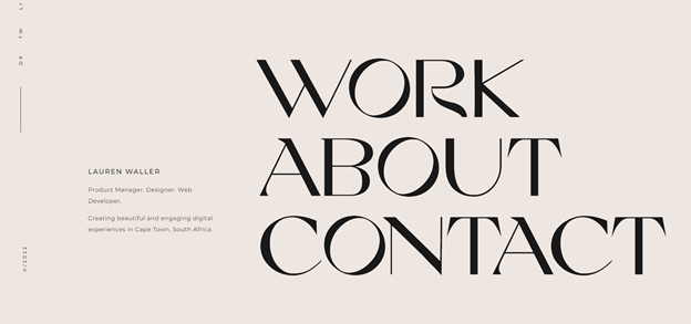 P&aacute;gina de inicio del portafolio de Lauren Waller