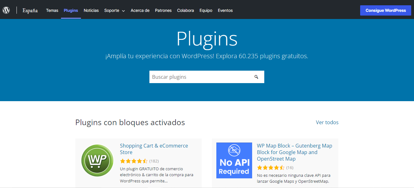 Página de plugins de WordPress.org