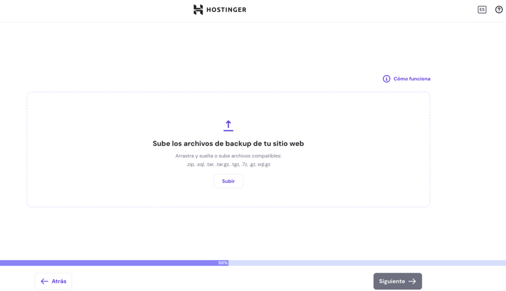 Paso de subir archivos en migraci&oacute;n de hPanel