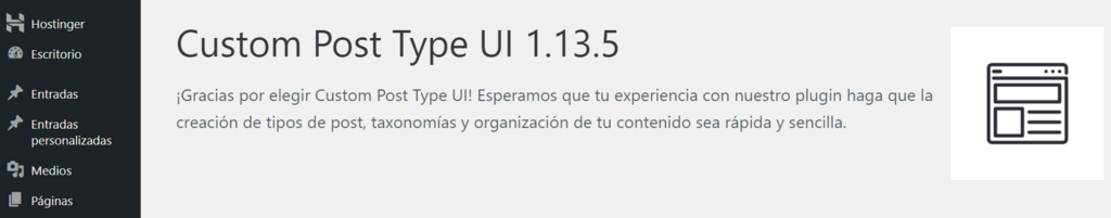 Plugin Custom Post Type UI instalado en WordPress