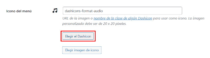 Opción de Elegir Dashicon en WordPress