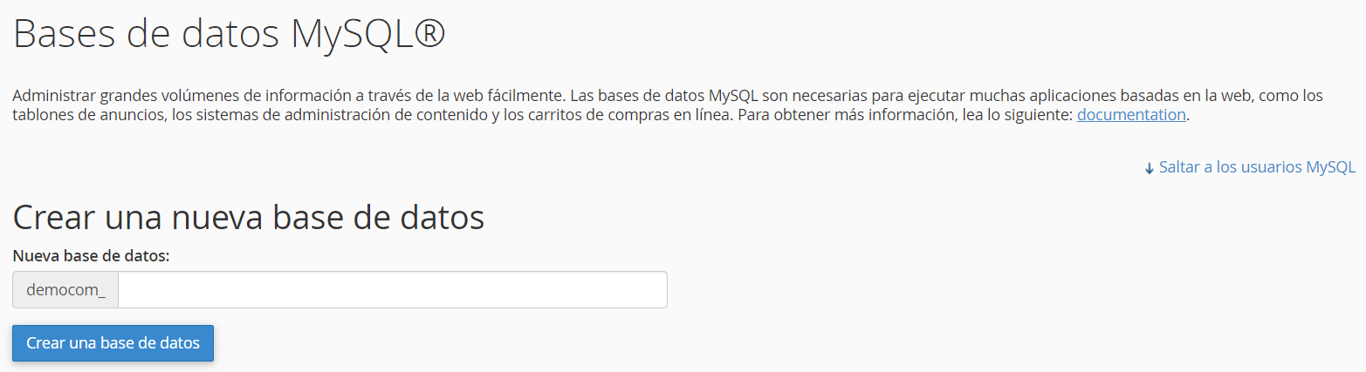 Crear base de datos MySQL en cPanel