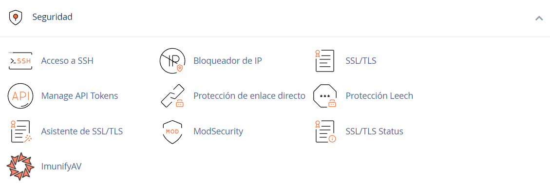 Funciones de seguridad de cPanel
