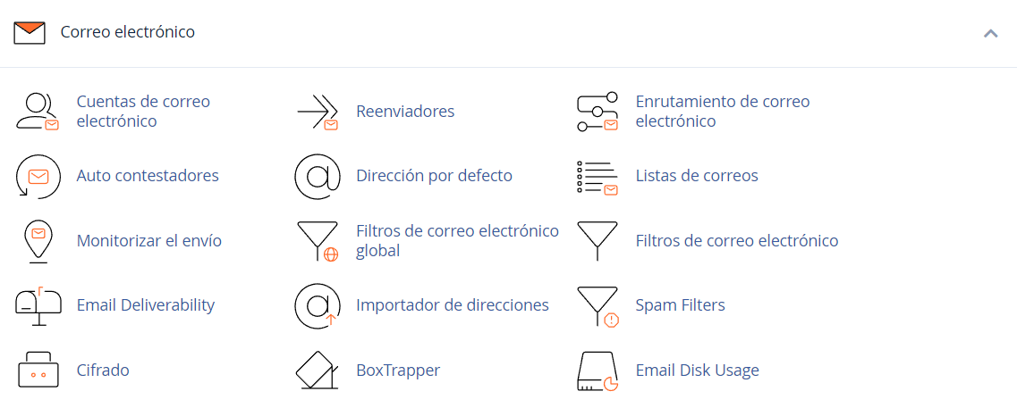 Funciones de administración de correo electrónico de cPanel