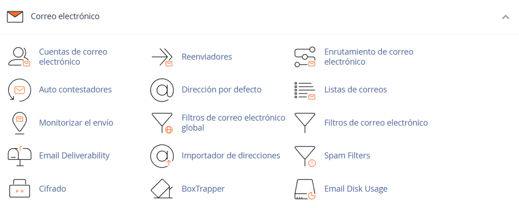 Funciones de administración de correo electrónico de cPanel