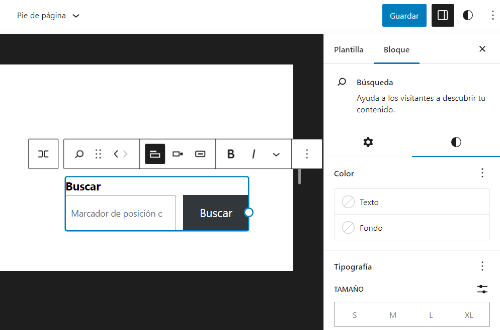 Visualización del bloque de búsqueda.