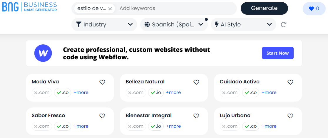 Resultados de búsqueda en BNG