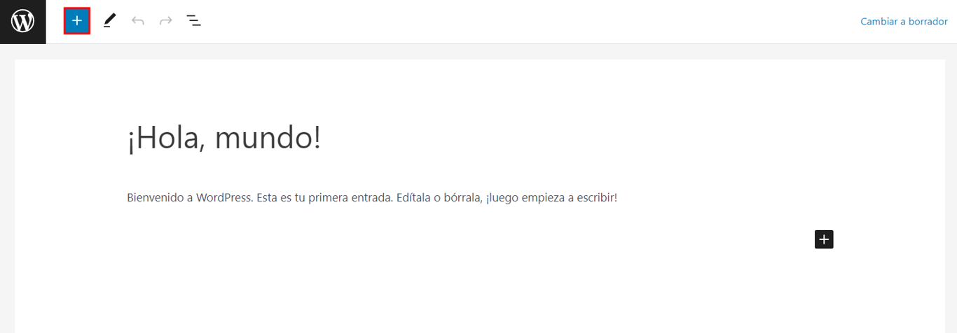 Imagen del bot&oacute;n para agregar nuevos bloques en el editor de WordPress.