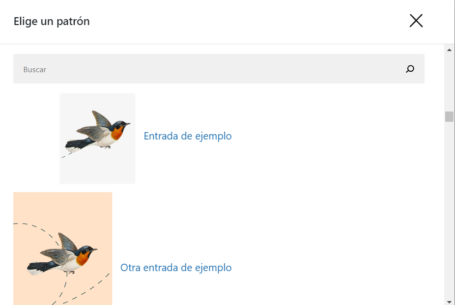 Opci&oacute;n para elegir un patr&oacute;n en el bucle de consulta.