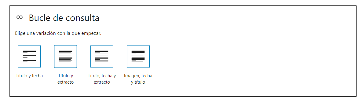 Opciones que aparecen tras elegir empezar en blanco en el bucle de consulta