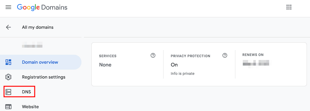 P&aacute;gina DNS de Google Domains