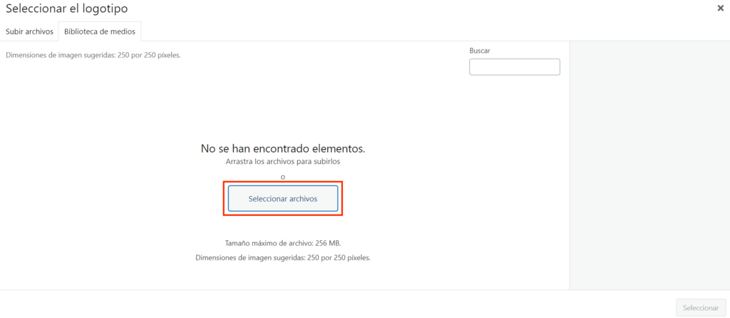 Pestaña Cargar Archivos del Personalizador de WordPress
