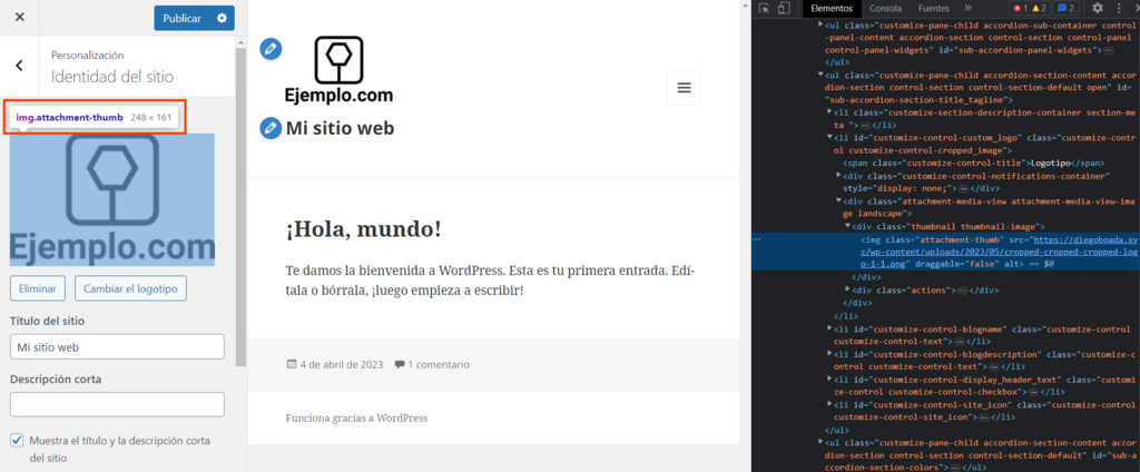 Clase CSS del logotipo en el Personalizador de WordPress