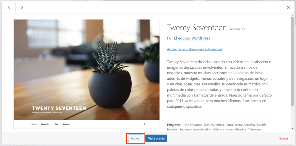 Tema Twenty Seventeen de WordPress