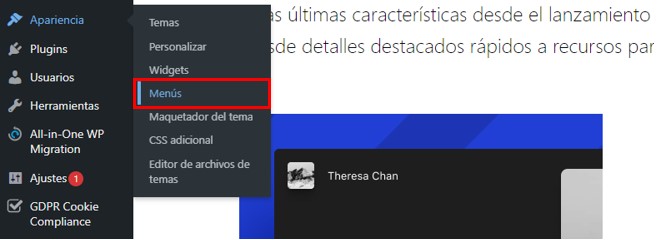 Sección de Menús en WordPress
