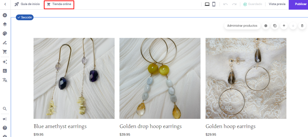 Bot&oacute;n Tienda online en el creador de p&aacute;ginas web de Hostinger